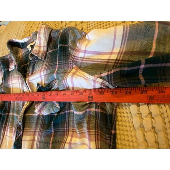 Terra & Sky Flannel Shirt Plus Size 1X Top Plaid Purple Pink Womans Button down - Picture 7 of 7